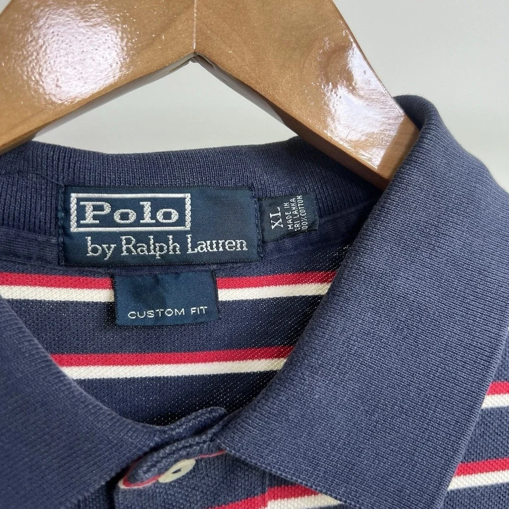 POLO Ralph Lauren Custom Fit Preppy Classic Golf Stripe Shirt Men XL Vintage